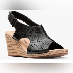 Clark’s Collection Black Leather Langley Rosen Wedge Sandal